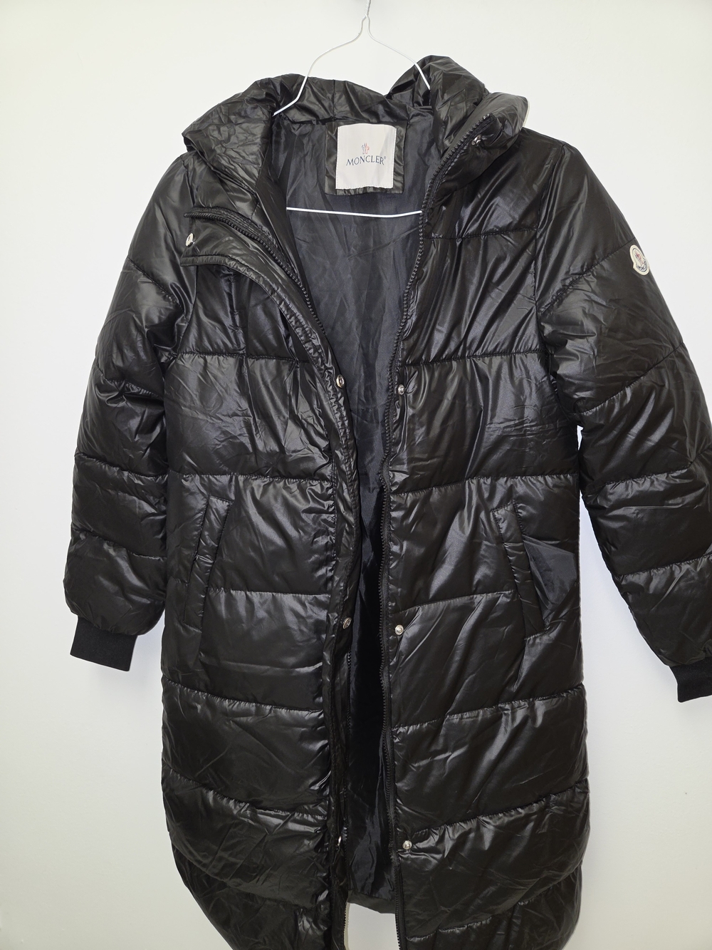 Moncler Black Shiny Puffer Jacket with Comic Care Label
